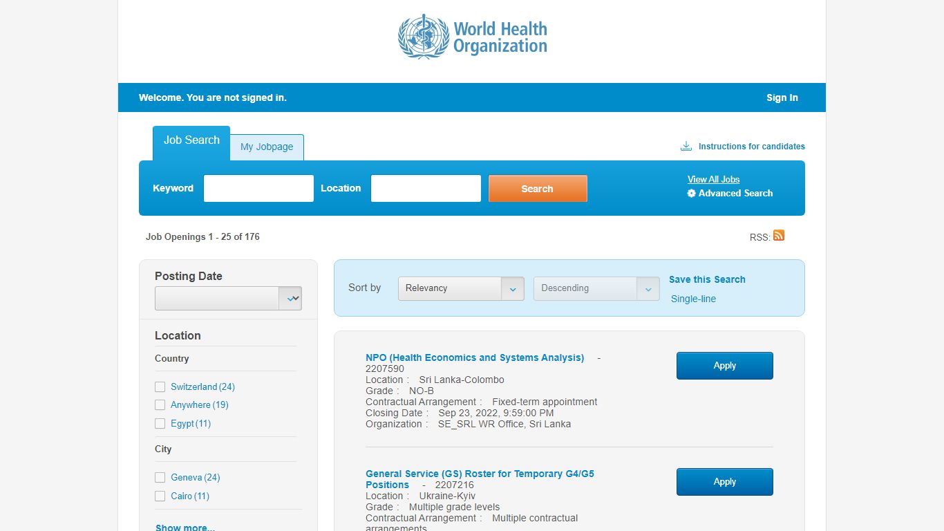 Job Search - World Health Organization